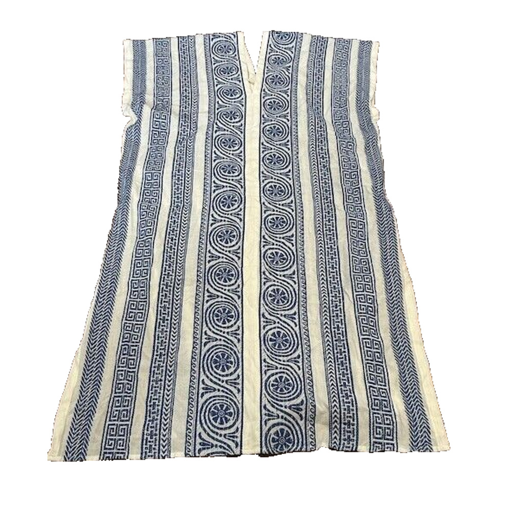 Anthropologie Maeve‎ Kaftan Cover Up Embroidered Sleeveless White Blue OS NEW